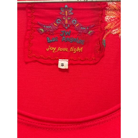 JOHNNY WAS JWLA Red Cotton Floral Embroidered 3/4 Sleeve Scoop Neck Dress S - Picture 2 of 7